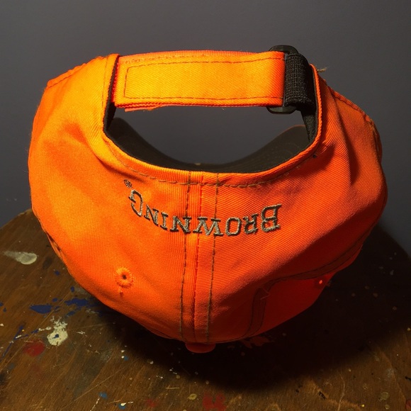 Browning Orange hunting hat full 6 panel adjustable back strap cap - Picture 7 of 12